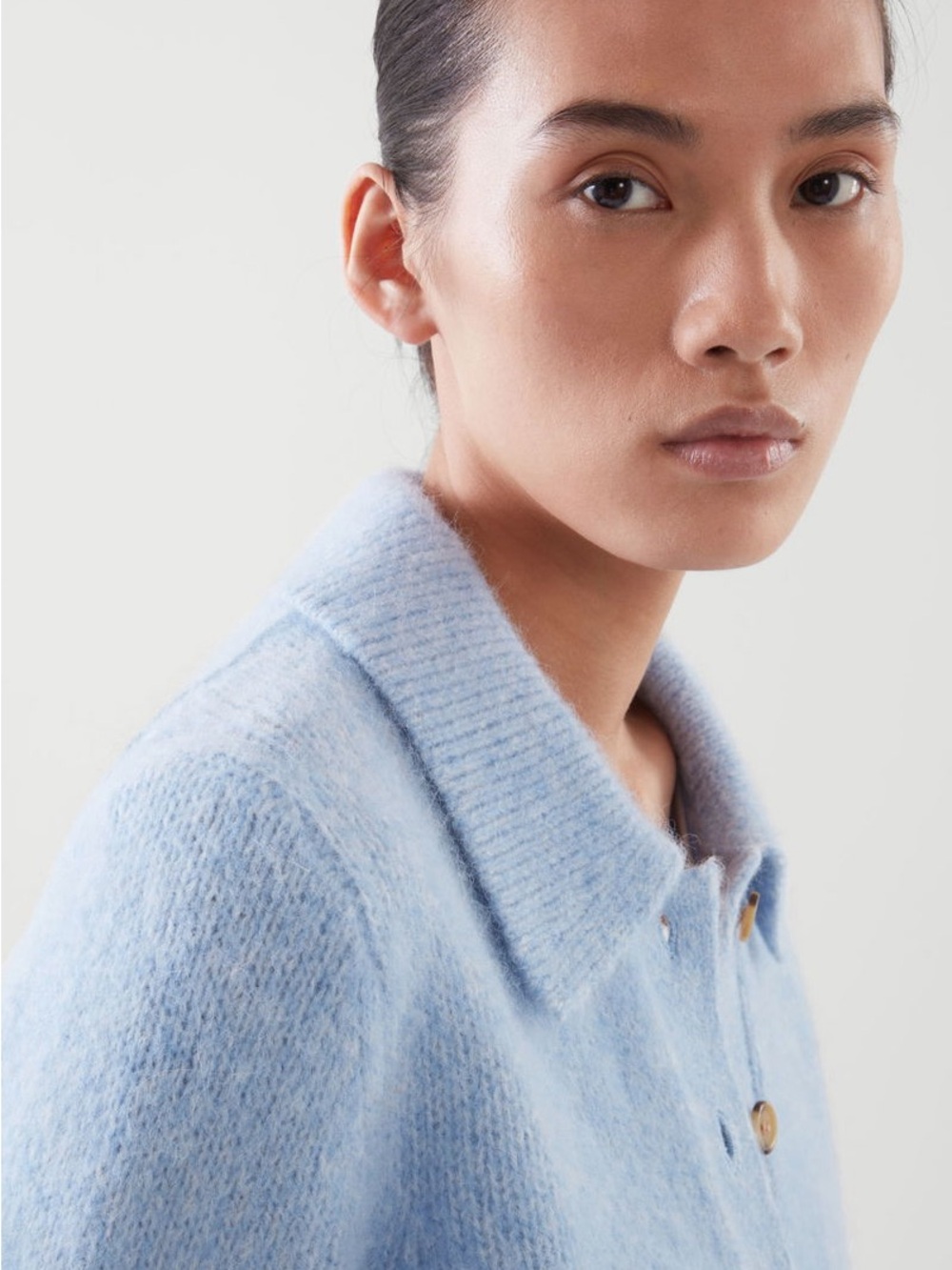 COS *WOOL/ALPACA* Sky Light Baby Blue Short Sleeve Knit Cardigan Sweater XSMALL - Picture 4 of 14